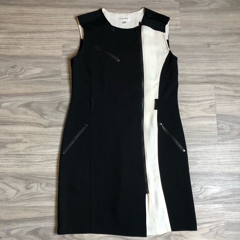 Calvin Klein Black & White Color Block Dress, Sz 2